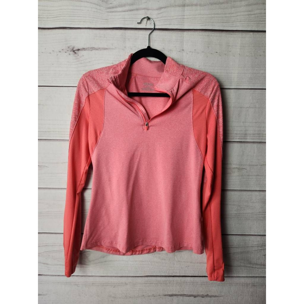 Jockey Womens Pullover Top Shirt Coral Pink Mesh Long‎ Sleeve 1/4 Zip Stretch M